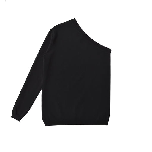 Color-Black-Women Clothing Black Shoulder Single Sleeve T shirt Women Autumn Winter Design Sexy Sweater-Fancey Boutique