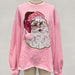 Color-Pink-Ladies Christmas Santa Claus Sequined Embroidered Cotton Loose Casual Pullover-Fancey Boutique