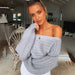 Autumn Winter Arrival off Shoulder Hollow Out Cutout Knitted Sweater Women Tops Internet Celebrity-Gray-Fancey Boutique