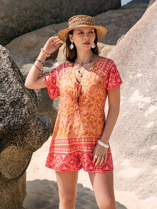 Color-Orange-Casual Vacation Women Wear Jumpsuit Printed Pattern Jumpsuit 7-Fancey Boutique