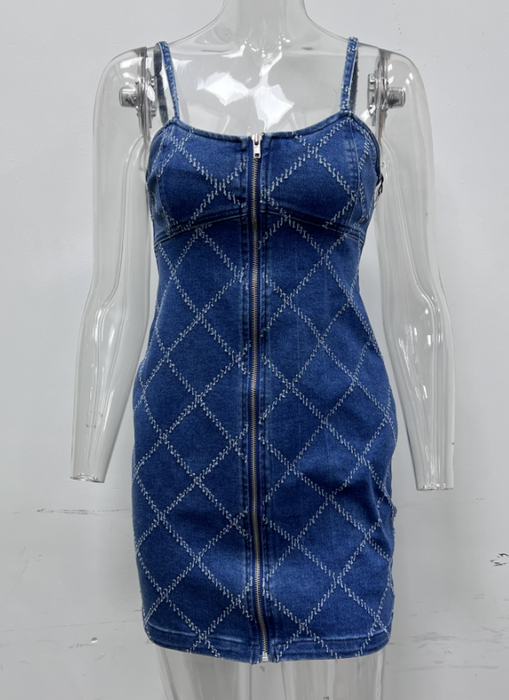 Color-Blue-【MOQ-5 packs】 Women Sling Denim Dress-Fancey Boutique