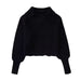 Spring Polo Shirt Collar Sweater Women Collared Casual Sweater-Black-Fancey Boutique