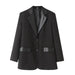 Color-Black-Fall Women Clothing Faux Leather Stitching Collar Single Button Pocket Slim Blazer-Fancey Boutique