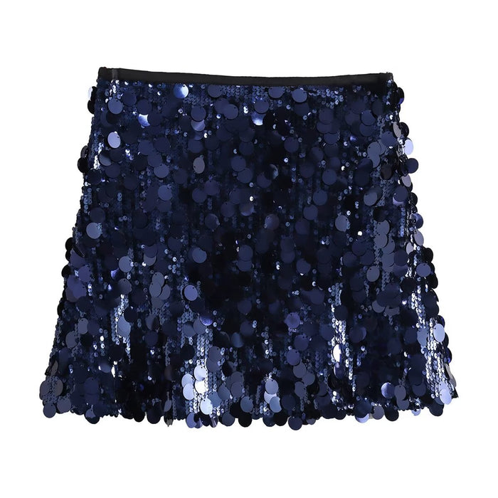 Autumn Winter Street Slim Slimming Sequ Mini Skirt-Blue-Fancey Boutique