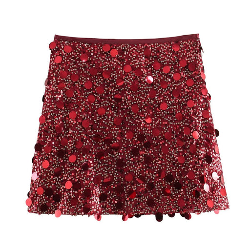 Autumn Winter Street Slim Slimming Sequ Mini Skirt-Red-Fancey Boutique