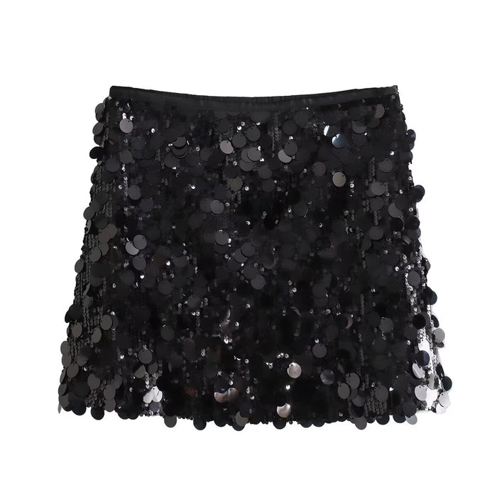Autumn Winter Street Slim Slimming Sequ Mini Skirt-Black-Fancey Boutique
