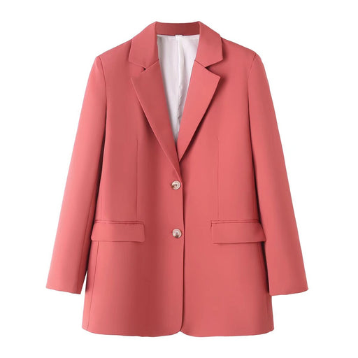 Color-Pink-Fall Women Clothing Solid Color Single Breasted Pocket Long Sleeve Casual Blazer-Fancey Boutique