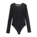 Color-Black-Women Clothing Women All Match Round Neck Solid Color Long Sleeve Slim Slimming Lace Jumpsuit-Fancey Boutique