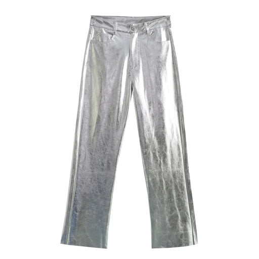 Color-Silver-Autumn Clothing Women Rock Metal Series Straight Leg Pants-Fancey Boutique