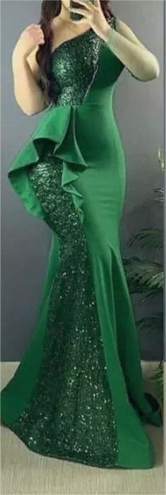 Color-Green-Women Clothing One Shoulder Sleeveless Dress Sheath Dress-Fancey Boutique