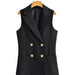 Women Clothing Summer Double Breasted with Belt Long Vest-Black-Fancey Boutique