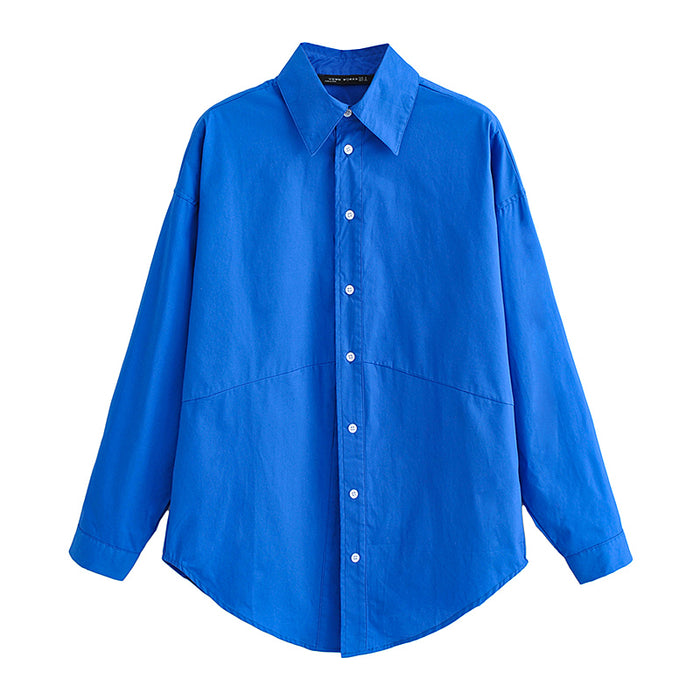 Blue Shirt Spring Autumn Shirt Niche Retro Long Sleeved Shirt Women-Fancey Boutique