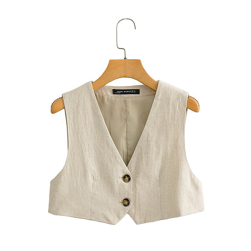 Spring Women Linen Short Vest Jacket-Fancey Boutique