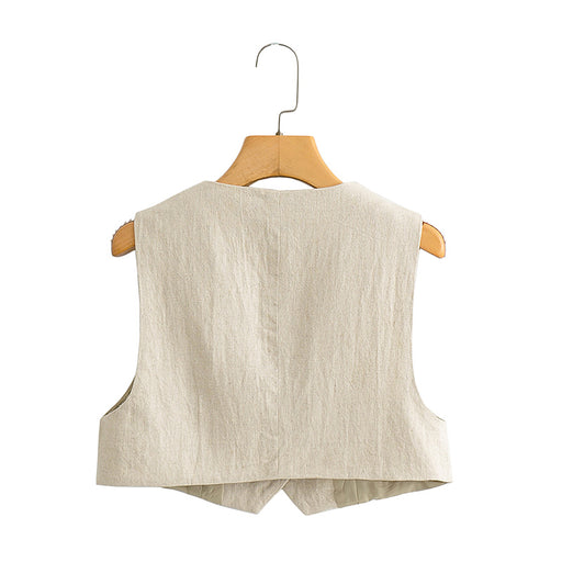 Spring Women Linen Short Vest Jacket-Fancey Boutique