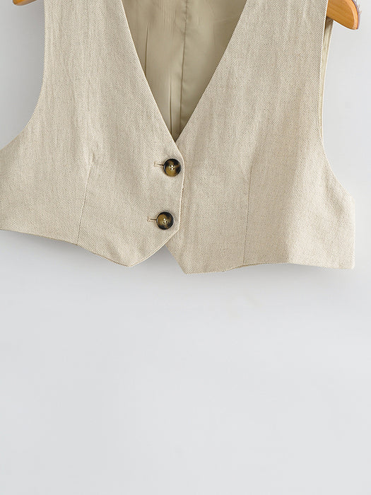 Spring Women Linen Short Vest Jacket-Fancey Boutique