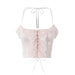 Color-Light Pink-Sweet Spicy Lace Ruffled Short Cropped Halter Small Sling Summer Slim Fit Sexy Bottoming Vest-Fancey Boutique
