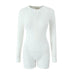 Spring Zipped Round Neck Stretch Long Sleeve Knitted Solid Color Slim Fit Bodysuit Shorts-White-Fancey Boutique