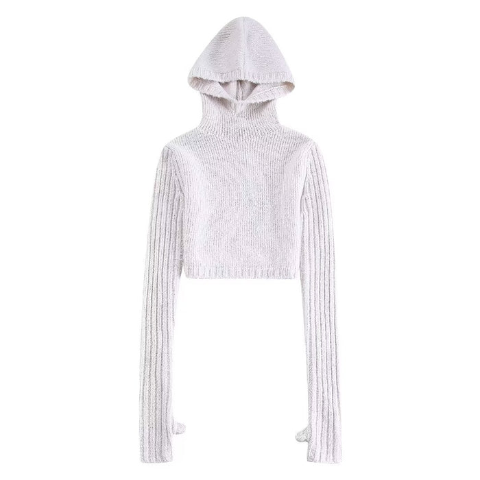 Color-White Top-Hooded Short Sweater Knitwear Elastic Waist Mini Skirt Set-Fancey Boutique