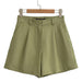 Color-Multi-Women Clothing Casual High Waist Linen Blended Basic Double Pleated Straight Shorts-Fancey Boutique