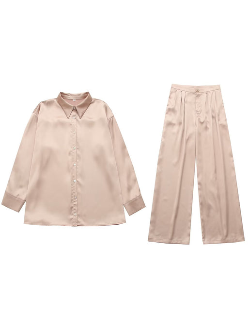 Color-Set-Autumn Winter Women Shirt Casual Straight Pants Two Piece Suit Office-Fancey Boutique