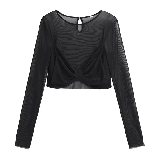 Color-Black-Winter Women Clothing All-Match Internet Gauzy Stitching Tops-Fancey Boutique