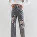 Women Clothing Gray Washed Ripped Straight Jeans Womenjeans-Fancey Boutique