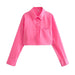 Color-Coral Red-Spring Women Street Pocket Decoration Short Shirt-Fancey Boutique