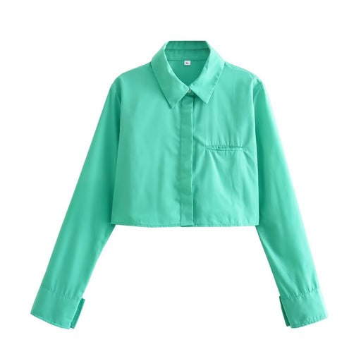 Color-Green-Spring Women Street Pocket Decoration Short Shirt-Fancey Boutique