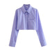 Color-Purple-Spring Women Street Pocket Decoration Short Shirt-Fancey Boutique