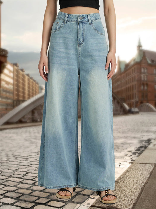 Denim Women Wear Wide Leg High Waist Draping Denim Trousers Women Jeans-Fancey Boutique