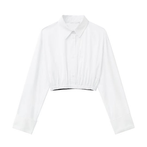 Women Clothing French Collared Trench Coat Fabric Short Shirt-White-Fancey Boutique