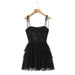 Color-Black-【MOQ-5 packs】 Spring Refined Handmade Lace Jacquard Mesh Floral Print Stitching Suspender Dress-Fancey Boutique