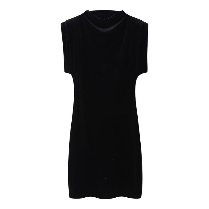 Color-Black-Spring Sexy Short Sleeve Velvet Belt Padded Shoulder Sheath Dress-Fancey Boutique