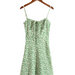 French Pastoral Fresh Vacation Printed Dress Spring High Waist Tight Waist Slip Dress-Green Shivering-Fancey Boutique