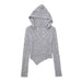 Women Clothing Sexy Slim V neck Hooded Asymmetric Sweater Women Design Sweater-Gray-Fancey Boutique