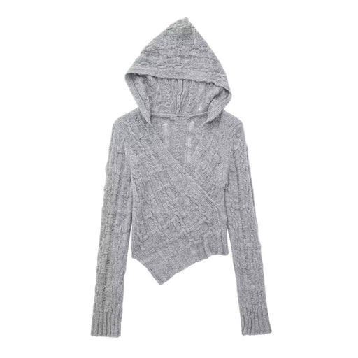 Women Clothing Sexy Slim V neck Hooded Asymmetric Sweater Women Design Sweater-Fancey Boutique