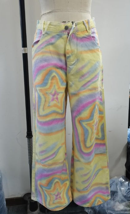 Color-Yellow-【MOQ-5 packs】 Women Casual Printed Wide Leg Pants-Fancey Boutique