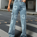 Women Print Retro Straight All match Trendy Brand Street Fried Cropped Jeans-Fancey Boutique