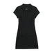 Color-Black-Women French Strap Tight Short Sleeve Dress-Fancey Boutique