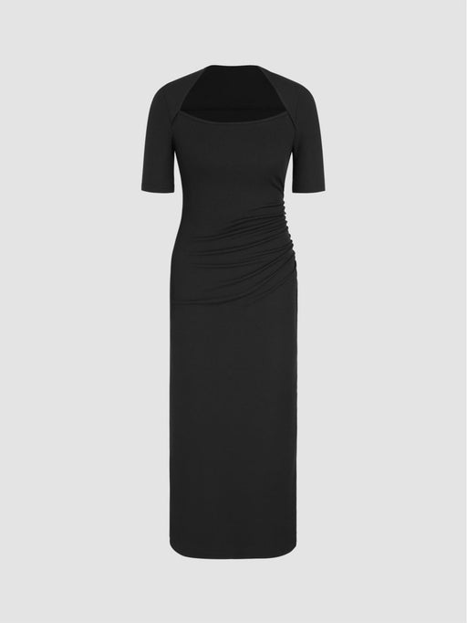 Color-Black-Elegant Generous Waist Tight Slimming Sense of Design Side Slit Sheath Dress-Fancey Boutique
