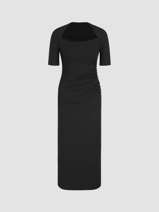 Color-Black-Elegant Generous Waist Tight Slimming Sense of Design Side Slit Sheath Dress-Fancey Boutique