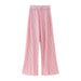 Color-Pink-Winter Women Clothing Casual Loose Pleated Straight Leg Trousers-Fancey Boutique