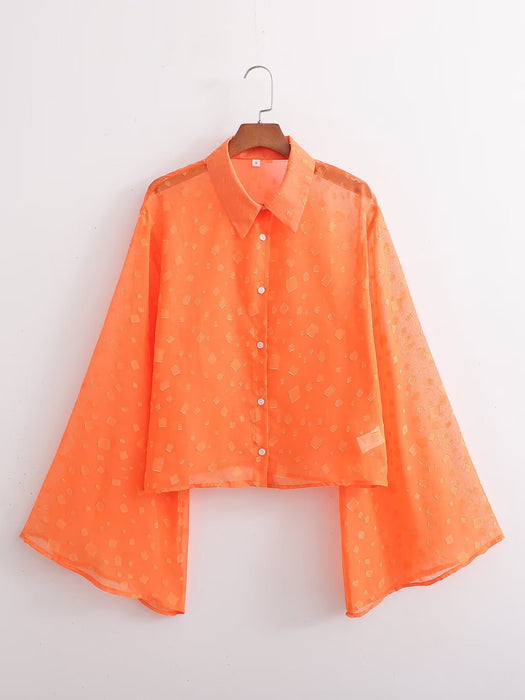 Color-Multi-Autumn Women Orange Wide Floral Long Sleeve Casual Shirt-Fancey Boutique