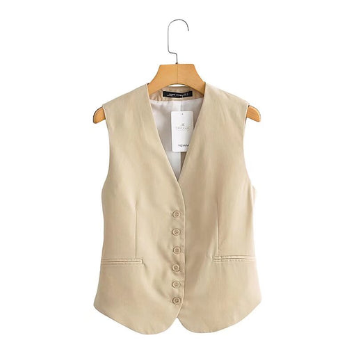 Women Clothing Summer V neck Single Breasted Slim Fit Vest Coat Women-Fancey Boutique