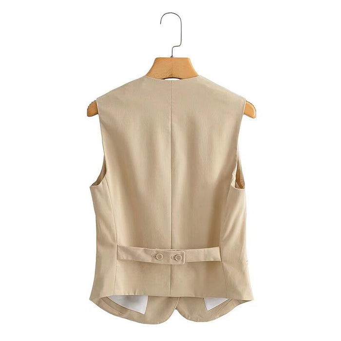 Women Clothing Summer V neck Single Breasted Slim Fit Vest Coat Women-Fancey Boutique