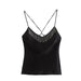 Color-Black-Winter Women Clothing Bright Silk Satin Texture Spaghetti Strap Camisole Top-Fancey Boutique