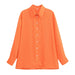 Color-Orange-Women Clothing French Collared Loose All Matching Graceful Orange Long Sleeve Shirt-Fancey Boutique