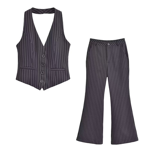 Color-Winter Women Clothing Striped Suit Vest Casual Trousers Two Piece Suit-Fancey Boutique
