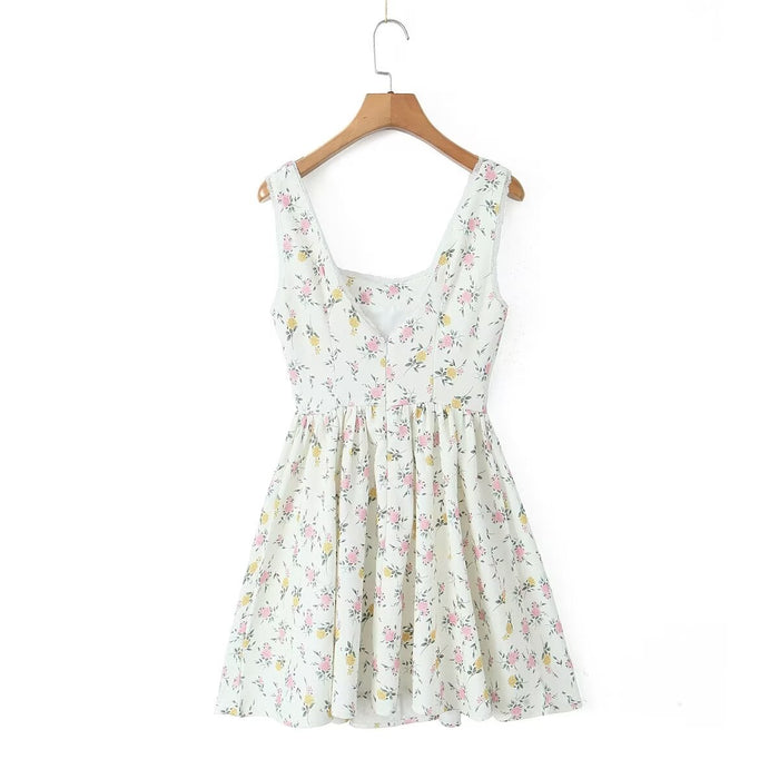 Summer Sexy Fresh Niche Bow Design Floral Print Lace Sling Dress-Fancey Boutique