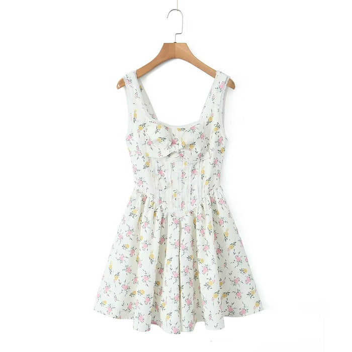 Summer Sexy Fresh Niche Bow Design Floral Print Lace Sling Dress-Fancey Boutique